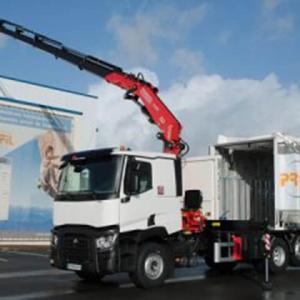 Renault C430 plateau bâché et grue Fassi F295